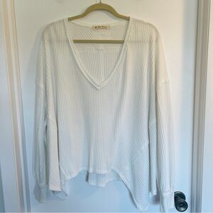 We The Free Coraline Waffle Knit V-Neck Hoodie, White, Boho Style, Size Small